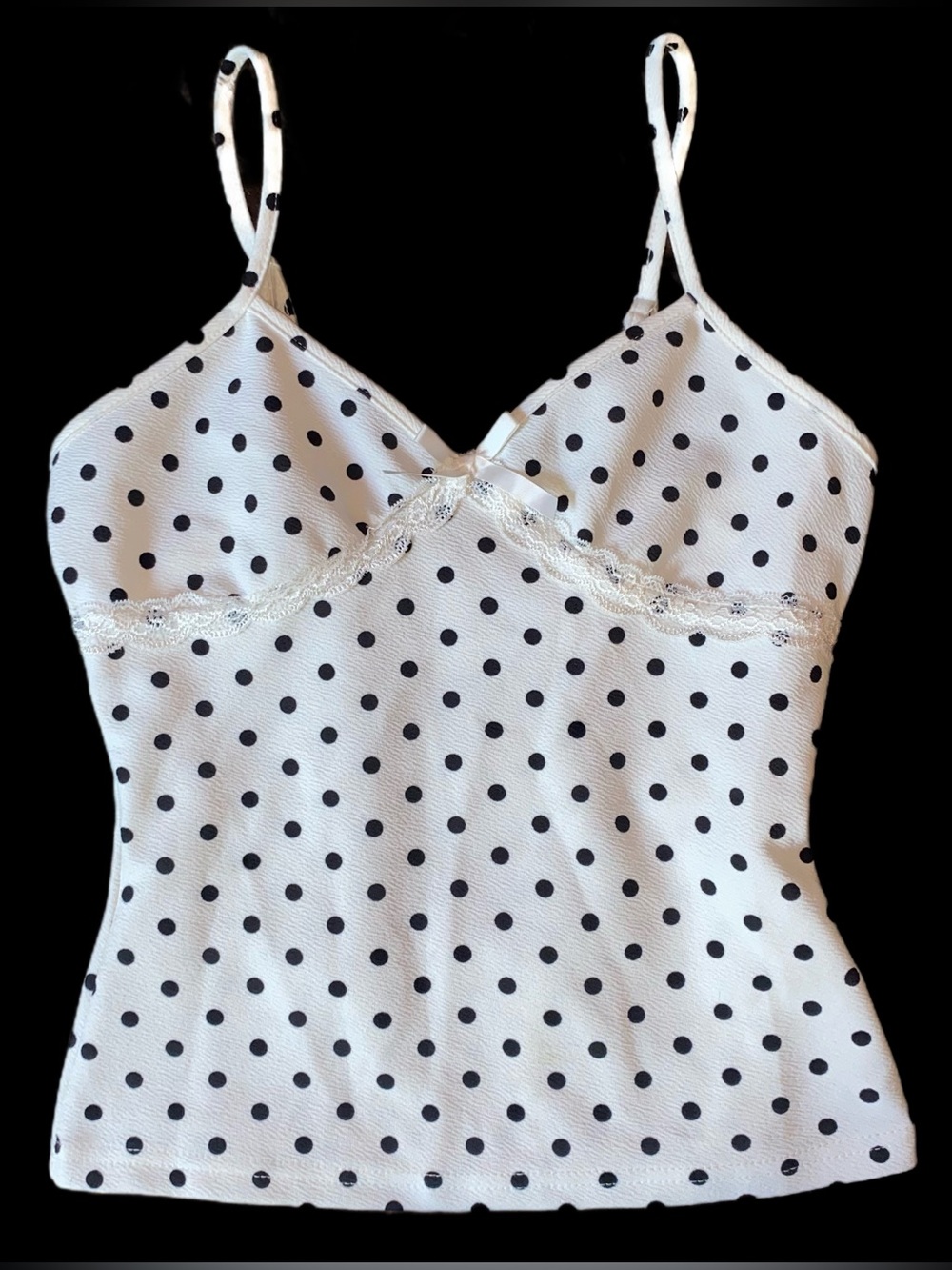 White Polkadot Spaghetti Strap Tank Top